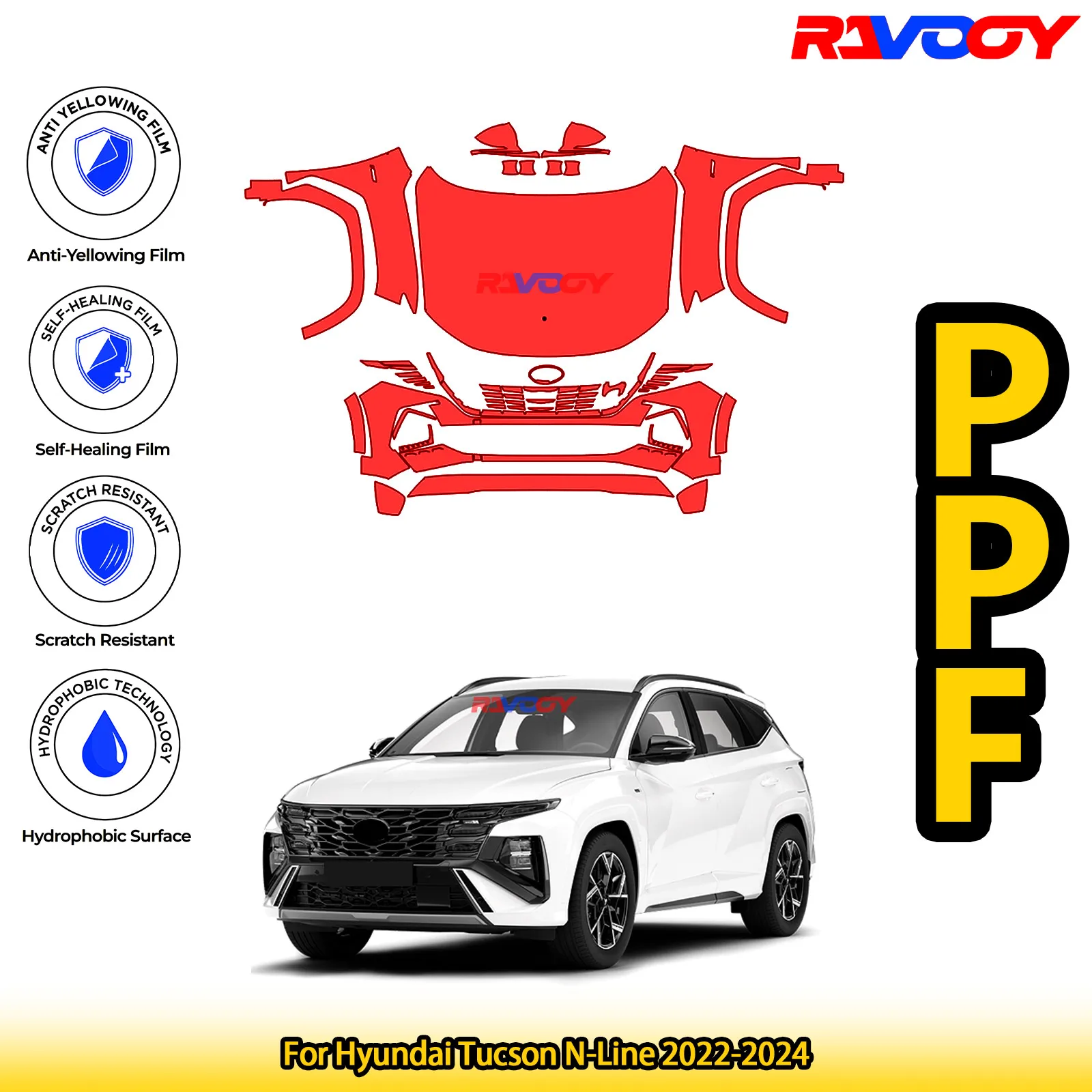 

For Hyundai Tucson N-Line 2022-2024 Glossy Matte Black Precut front PPF Kit Paint Protection Film