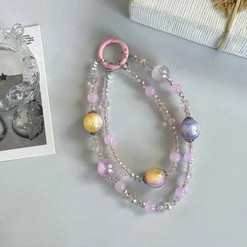 Креативная новая двойная цепочка с кристаллами и бисером, кулон на запястье, подвеска для мобильного телефона, сумка, брелок, подвеска, аксессуары