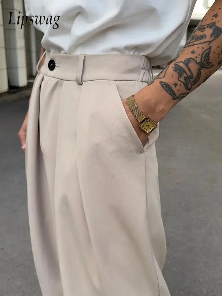 

Уличная одежда, повседневные брюки, мужские весенне-осенние стильные плиссированные свободные прямые брюки, мужские винтажные однотонные драпированные брюки