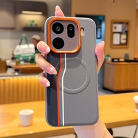 Double Line Pattern Auto Leather Phone Case for Oppo Find X9 Pro FindX8 Ultra X8S Plus Magnetic Metal Lens Ring Protective Cover