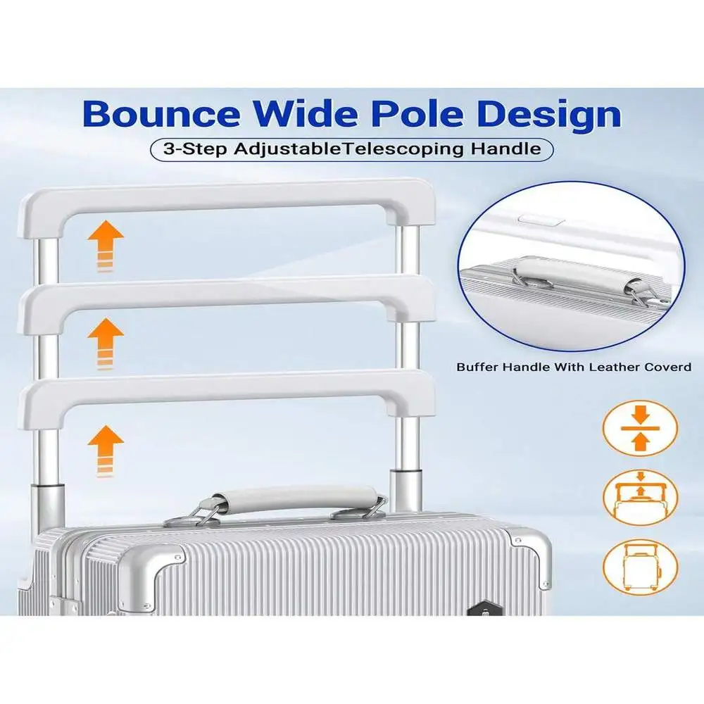 20 Inch Carry On - Wide Handle Aluminum Frame Hardshell Silent Spinner Wheels For Short Getaways