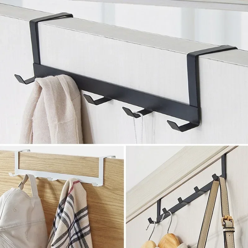 1Pcs Coat Hook Rack Over The Door 5 Hooks Home Organizer Metal Hanging Rack Cloth Coat Hat Hanger Bathroom Kitchen Accessories