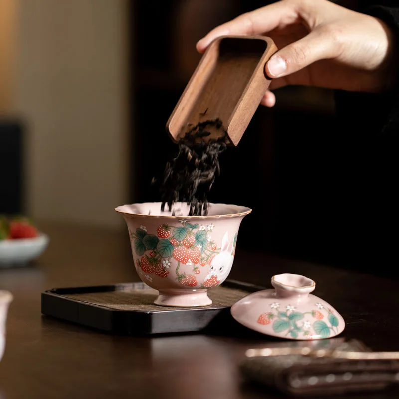 Pintado à mão Magnólia Cerâmica Gaiwan, Mão criativa Agarra Tigela, Chá Terrina, Chá Fazendo Capa, Cafés Teaware Artesanato