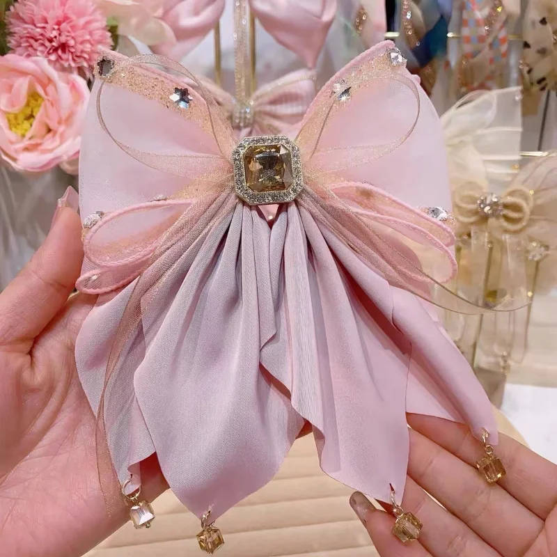 Nowy z kryształu górskiego frędzle kokardki spinki do włosów dla kobiet moda zacisk sprężynowy kucyk nakrycia głowy spinacz włosy Accessoriesi-Remiel — zdjęcie 4