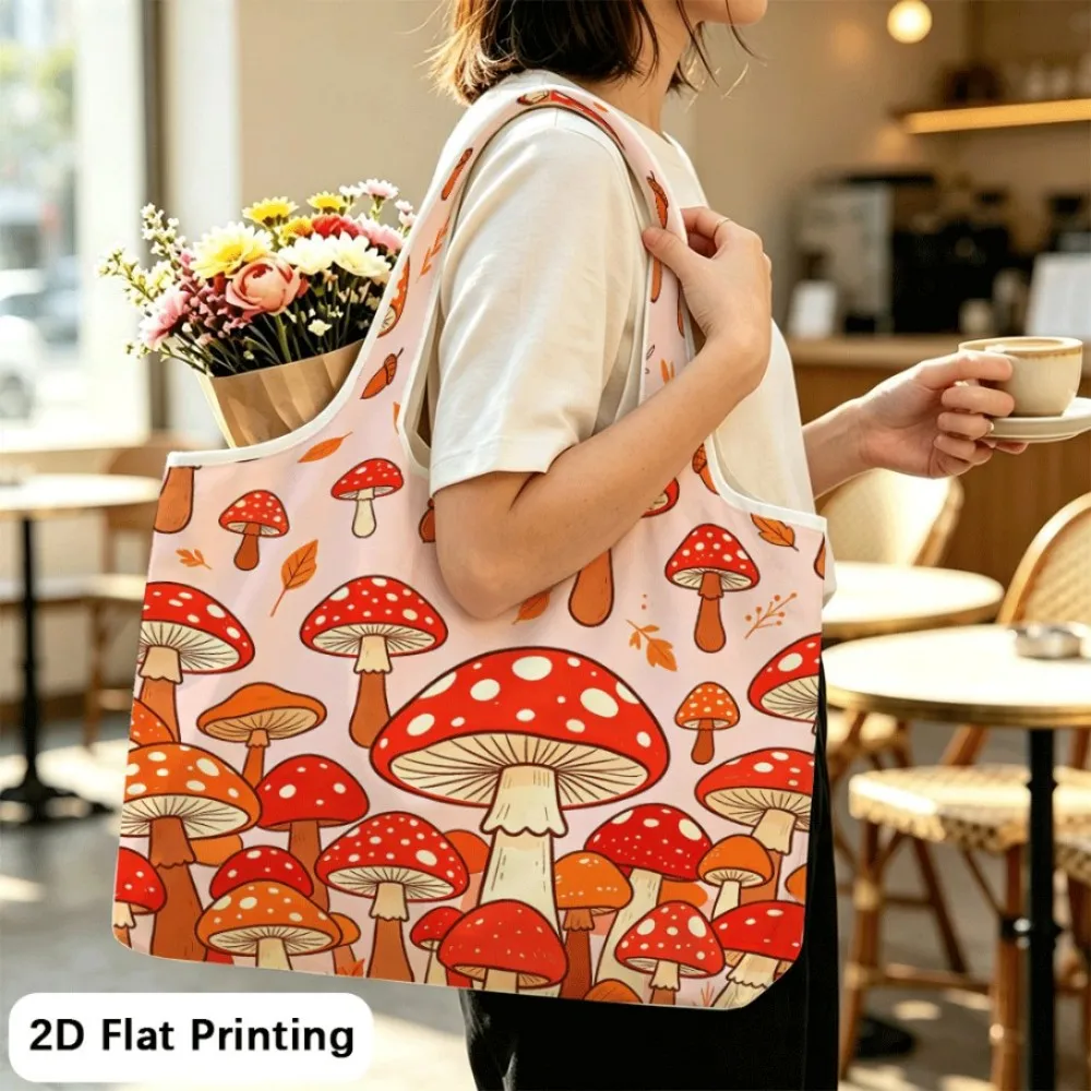 Spotted mushrooms of fall Foldable tote bag, compact backup for shopping and travel.