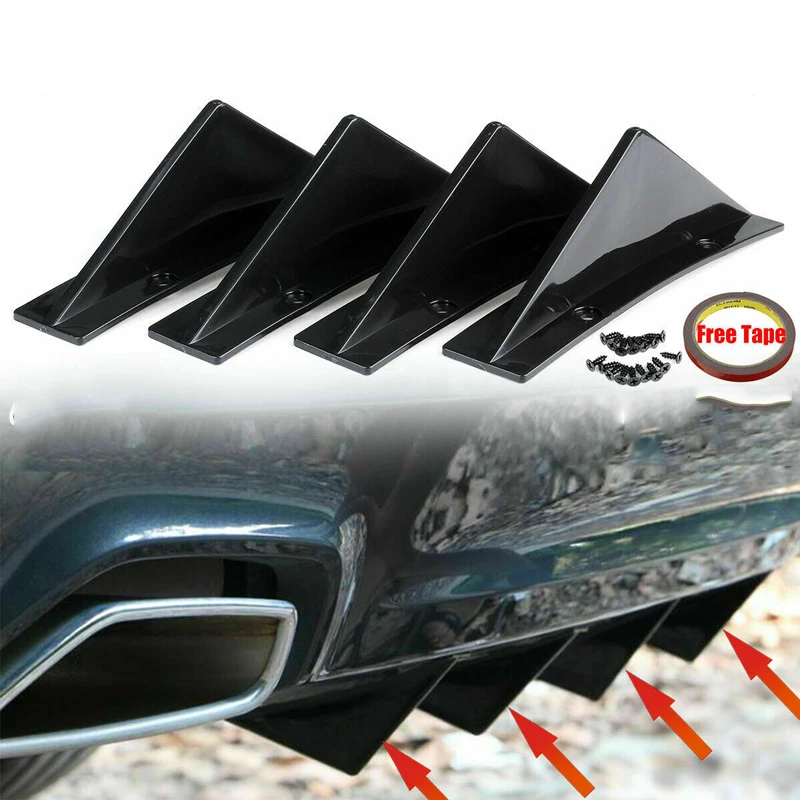 4PCS Universal Car Amazing DIY Modification Rear Bumper Spoiler Triangle Flat/Curved Bottom Lip Shark Fin Auto Parts Accessories