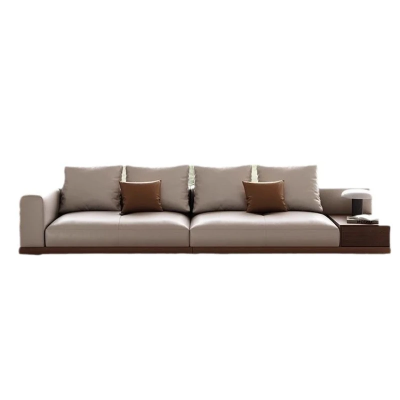 

Minimal light luxury leather sofa villa large flat high-end living room cowhide straight row
