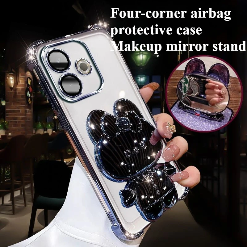 Fashion Glitter Mirror Holder Phone Case For Vivo V60 50 40 E Lite V40Pro Four-coner Enhance Airbag Anti-Fall Protect Back Cover view 4