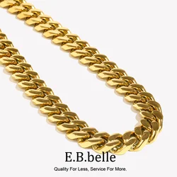 E.B.belle New Trendy Stainless Steel 18K Gold Plated Tarnish Free Chunky Cuban Chain Necklaces For Women Hiphop