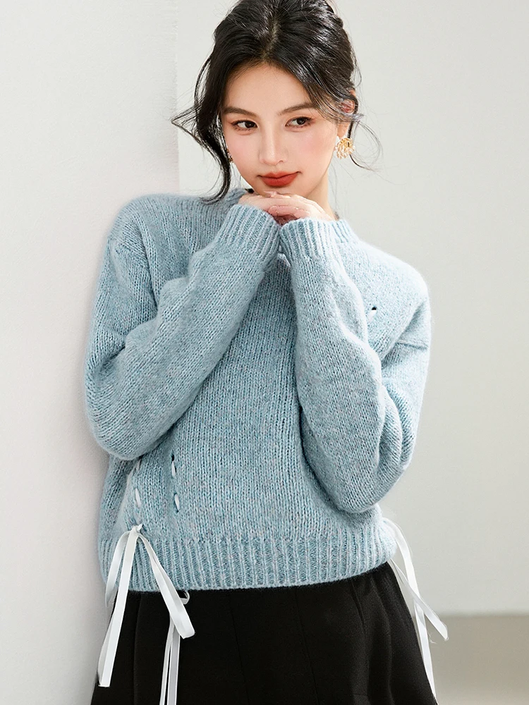   เสื้อถักทรงหลวมแบบผูกปม แขนยาว ทรงกลม สำหรับผู้หญิง สไตล์ลำลอง สวมใส่สบาย ผ้าเนื้อนุ่ม ช่วยลดเลือนริ้วรอย