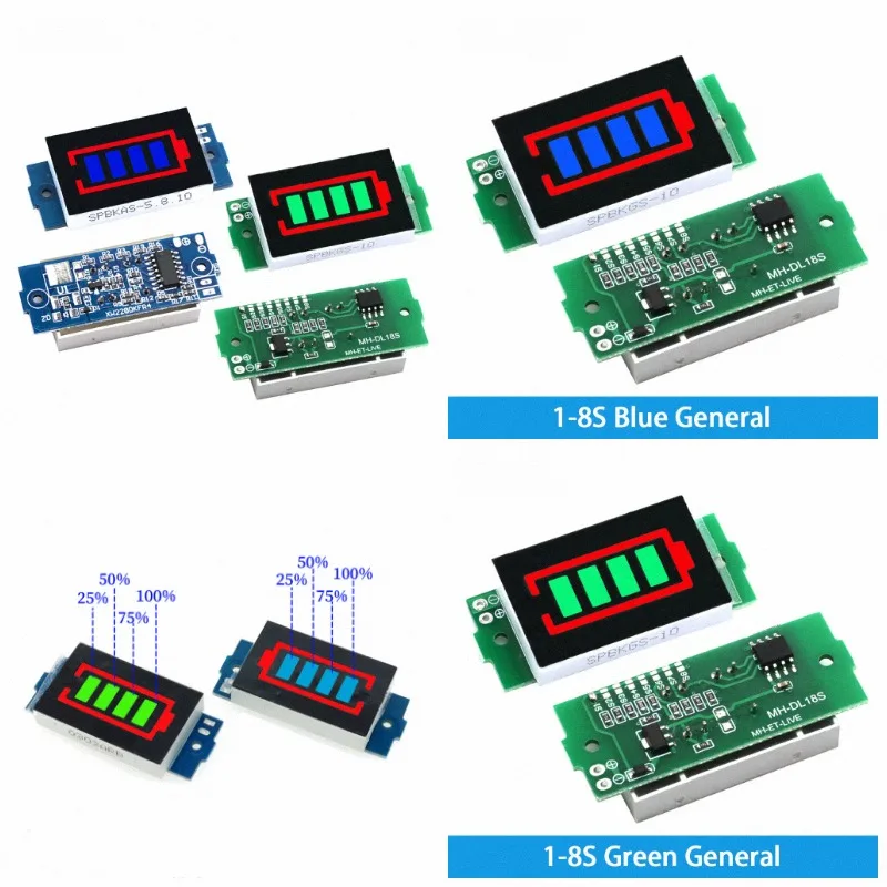 3.7V 4.2V 1S-4S Lithium Battery Power Tester Module Blue Display Li-ion Battery Capacity Indicator For Electric Vehicle