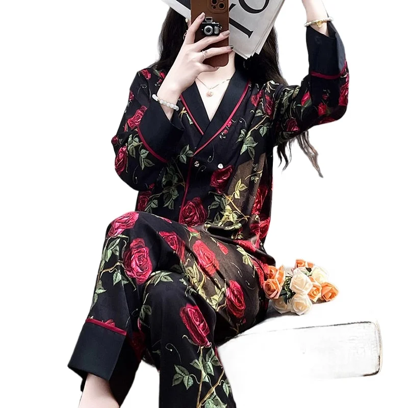 Fashionable Hot Pajamas Ladies in Spring Autumn New Long-sleeved High-end Original Home Comfort Smooth and Soft Sleepwear Sets