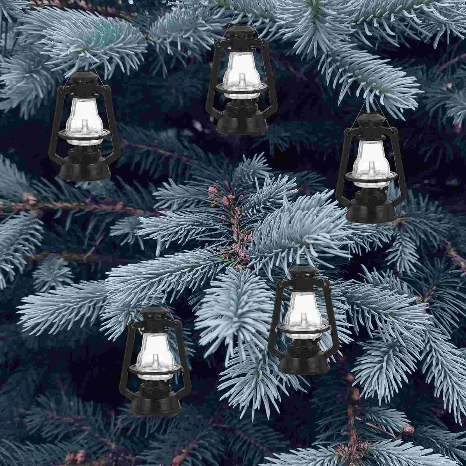 10 pçs mini lâmpada de querosene ornamento de natal lanterna luz decoração simulação adornar pendurado plástico pequeno