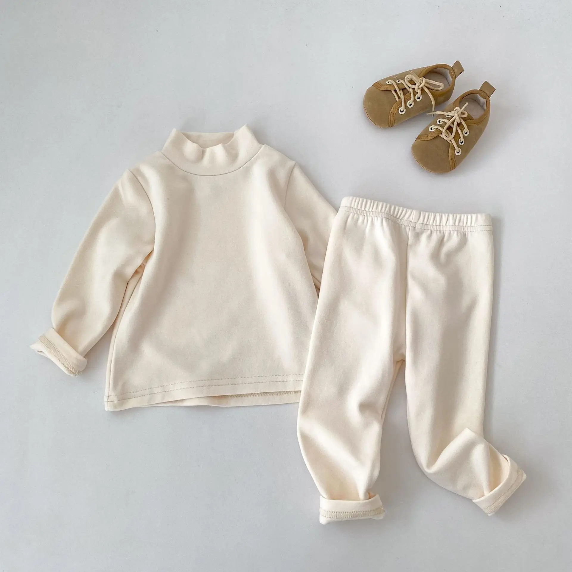 6M-4Y Autumn Baby Set Stripe Solid Color Top+Elastic Waist Pants 2Pcs Clothes For Girls Boys Soft Warm Infant Suit Daily