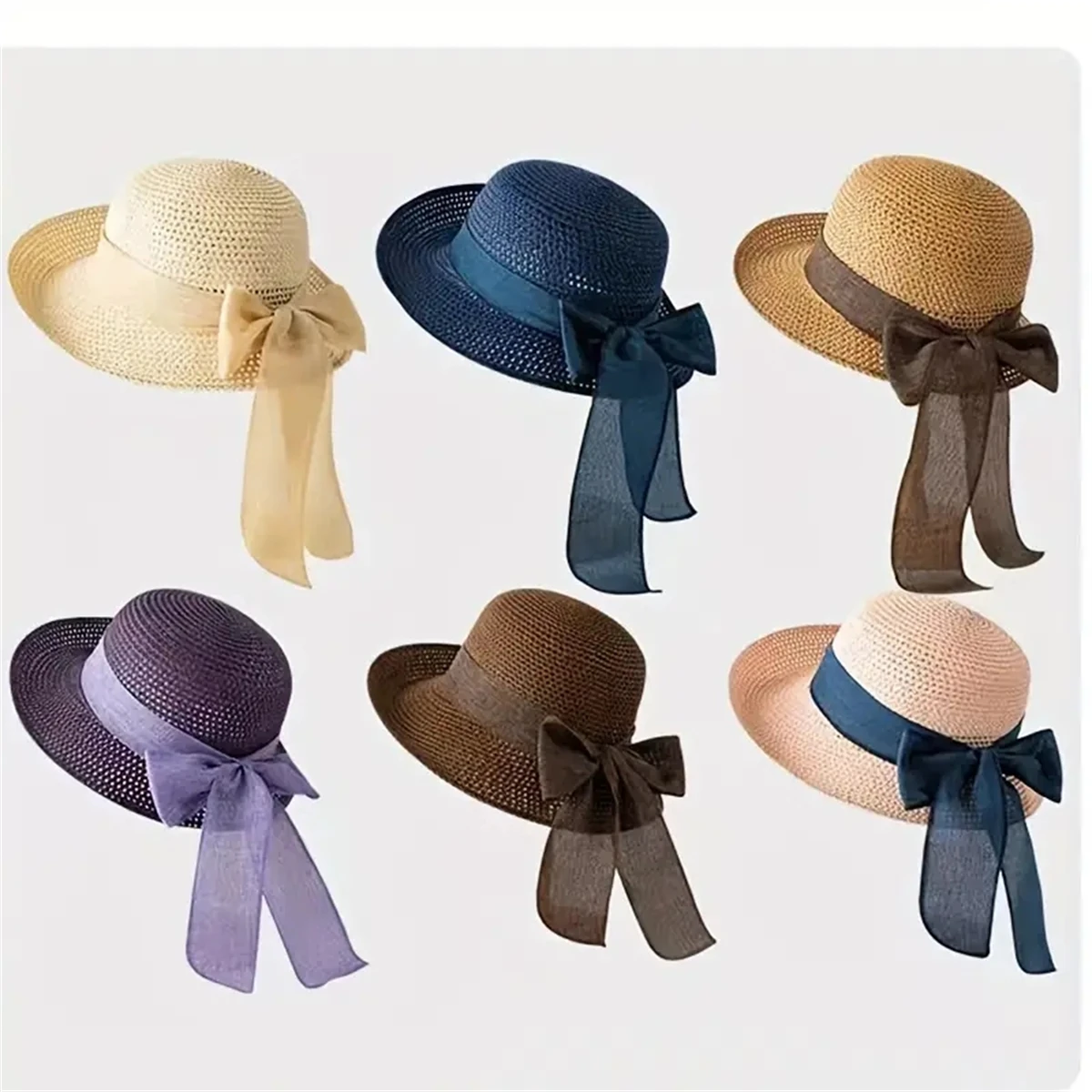 Vintage Sun Hat with Bowknot - Foldable Straw Fedora for Women -ldeal for Outdoor Travel and Beach - Sunscreen Protection