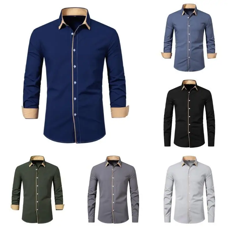 

Men's Patchwork Long Sleeve Shirts Casual Comfortable Fit Fashionable Inner Wear Pure Color Versatile Stylish Men's Tops