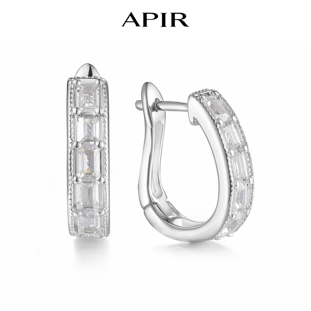 

APIR Grandmother Cut 5A Zircon Ear Hoop Earrings For Woman Hypoallergenic Diamond Earrings Wedding Engagement Jewelry Wholesale