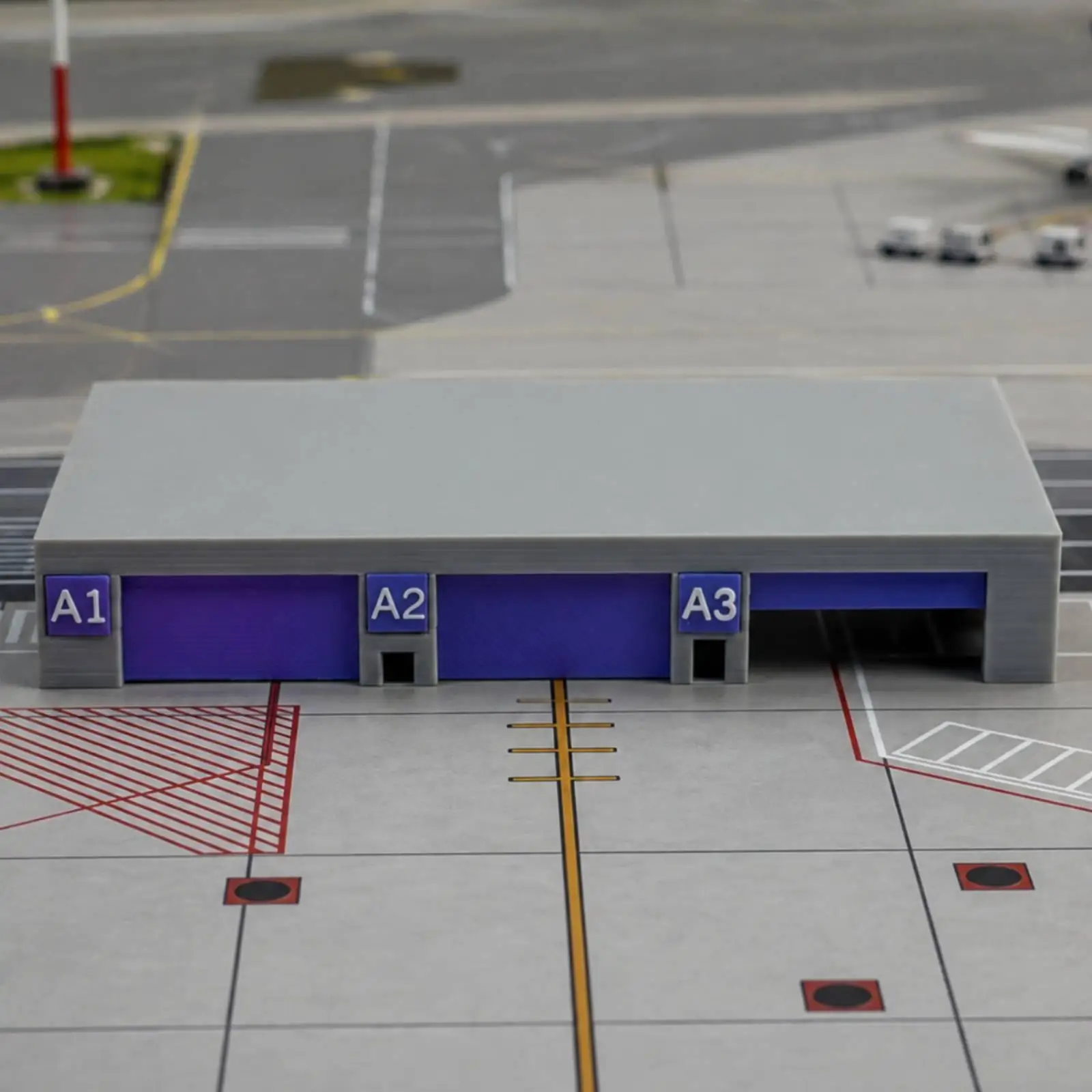 Scale Model Airport Cargo Terminal with Gray Framing for Airplane Diorama and Collection Projects