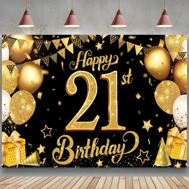 Glitter Happy 21st Birthday Banner Decorations for Him Happy 21st Birthday Backdrop  Black Birthday Party Decorations for Her