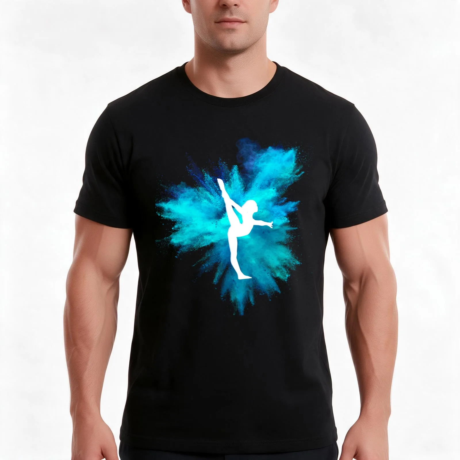 Gymnast Silhouette - Blue Explosion T-Shirt Summer Casual Cotton Tee Oversized Streetwear Tops Vintage Graphic Print