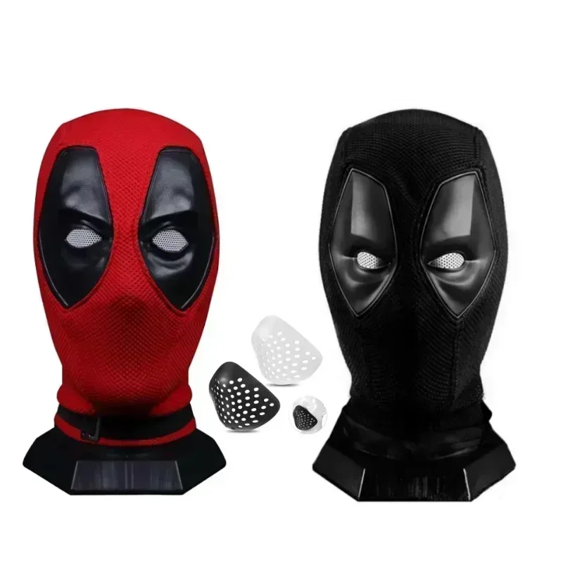 Männer Superheld Deadpool Rote Maske für Erwachsene Halloween Cosplay Kostüme Kopfbedeckung Gestrickte Maske mit Latex Silikon Augenmasken