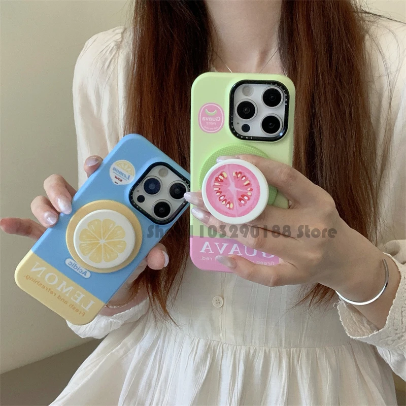 귀여운 한국 만화 과일 자석 홀더 그립톡 그립톡 폰 스탠드 홀더 아이폰 16 15 패드 맥세이프 스마트톡용