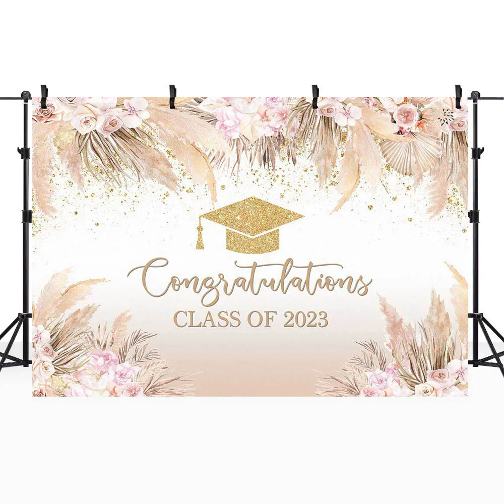 Mocsicka Bohemian Class of 2023 Graduation Backdrop Bachelor Hat Congratulations Graduates Portrait Photo Background Photostudio