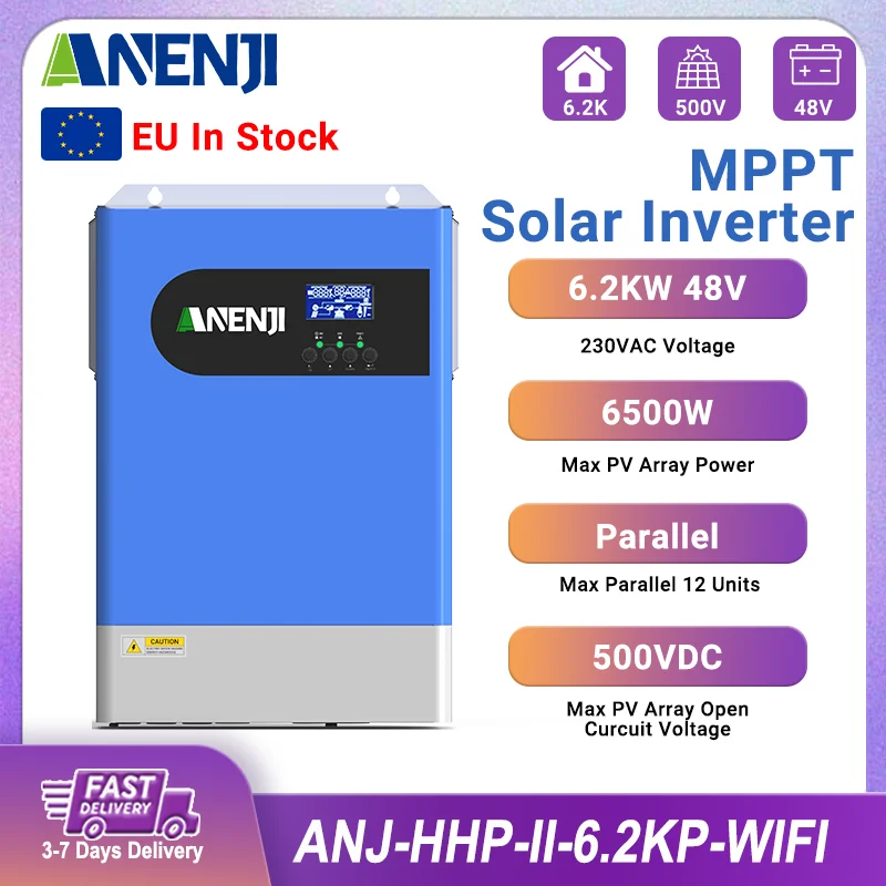 ANENJI 6.2KW Parallelle Hybride Omvormer 48V Zuivere Sinus Off Grid Tie 230V MPPT Omvormer 120A Laadregelaar PV 60-500