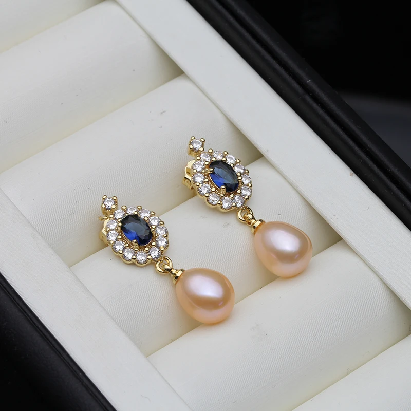 Neue, frische, natürliche Süßwasserperlen-Ohrstecker für Damen, romantische, hängende Perlenohrringe, Schmuck, Geschenk für Ehefrau oder Mutter, in Weiß und Schwarz. – Detail 3