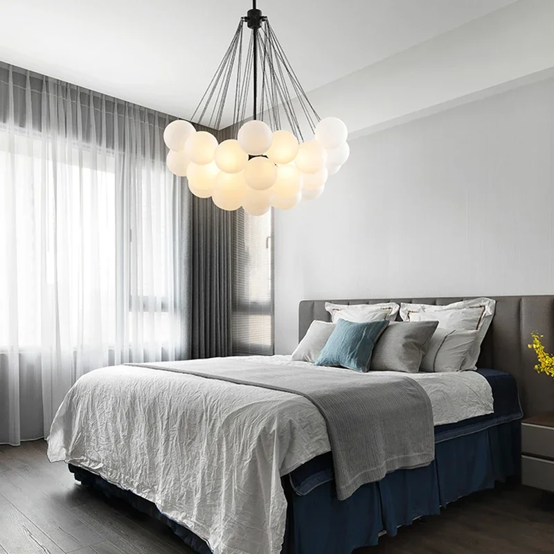 Modern Frosted Glass Ball Ceiling Chandelier Black Gold Pendant Lights 19/37 Glass Hanging Lamp for Dining Living Room