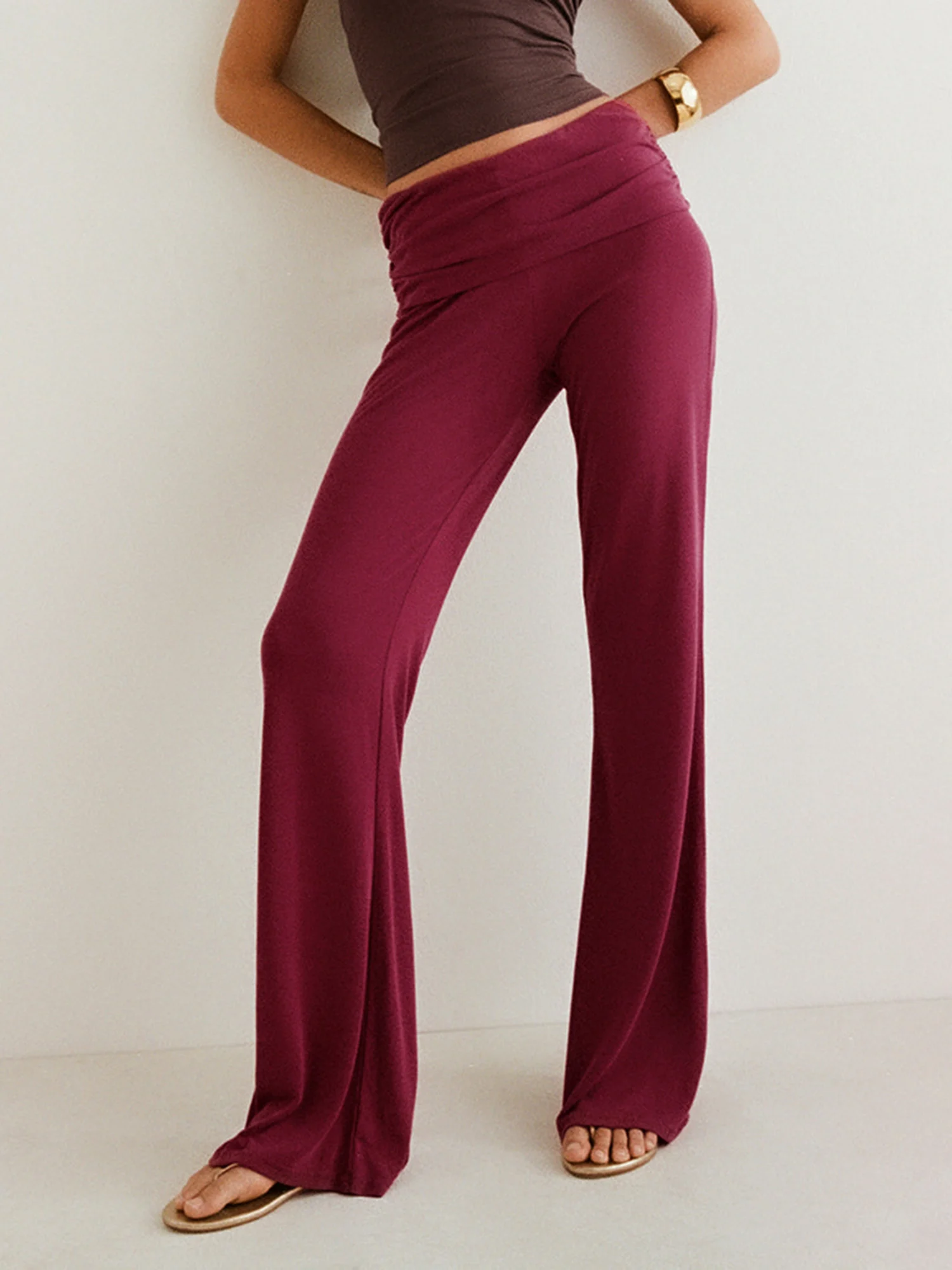 Calças femininas de cintura alta com pernas largas Calças elegantes para eventos formais e roupas de escritório