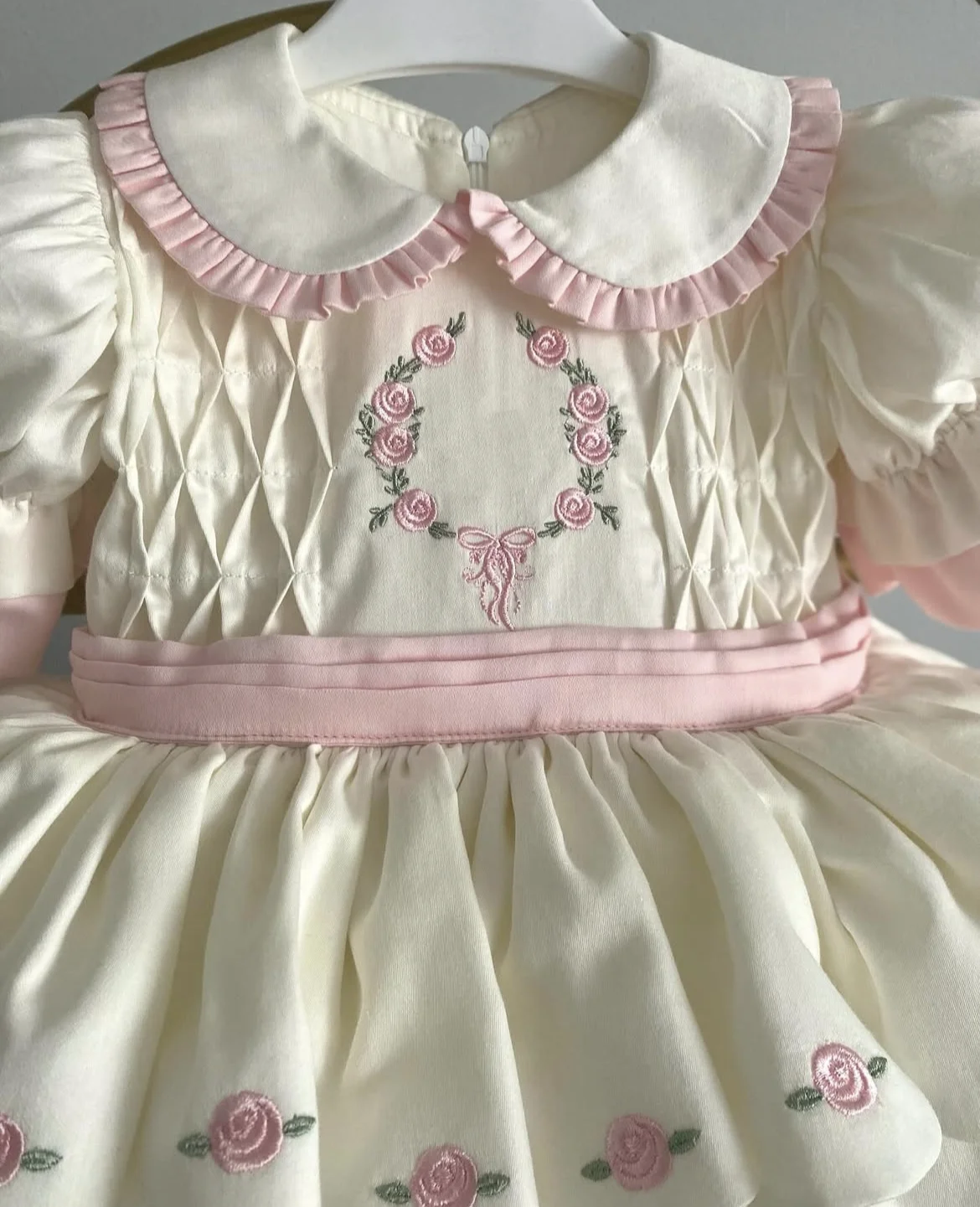 0-12Y Baby Girl Pink Rose Embroidery White Vintage Princess Dress for Holiday Birthday Photography B277