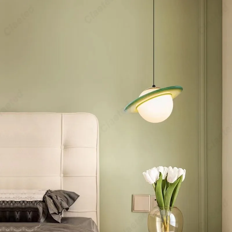 

New Simple LED Cream Wind Planet Hanging Wire Lamp Living Room Dining Room Porch Aisle Bedroom Bedside Decorative Lighting