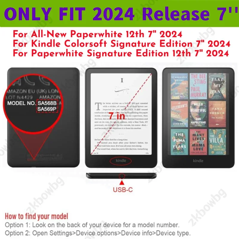 Case For Kindle Colorsoft 7'' Paperwhite 12th Generation Case 2024 Signature Edition 7 Inch HandStrap SA568B SA569P Sleep Cover