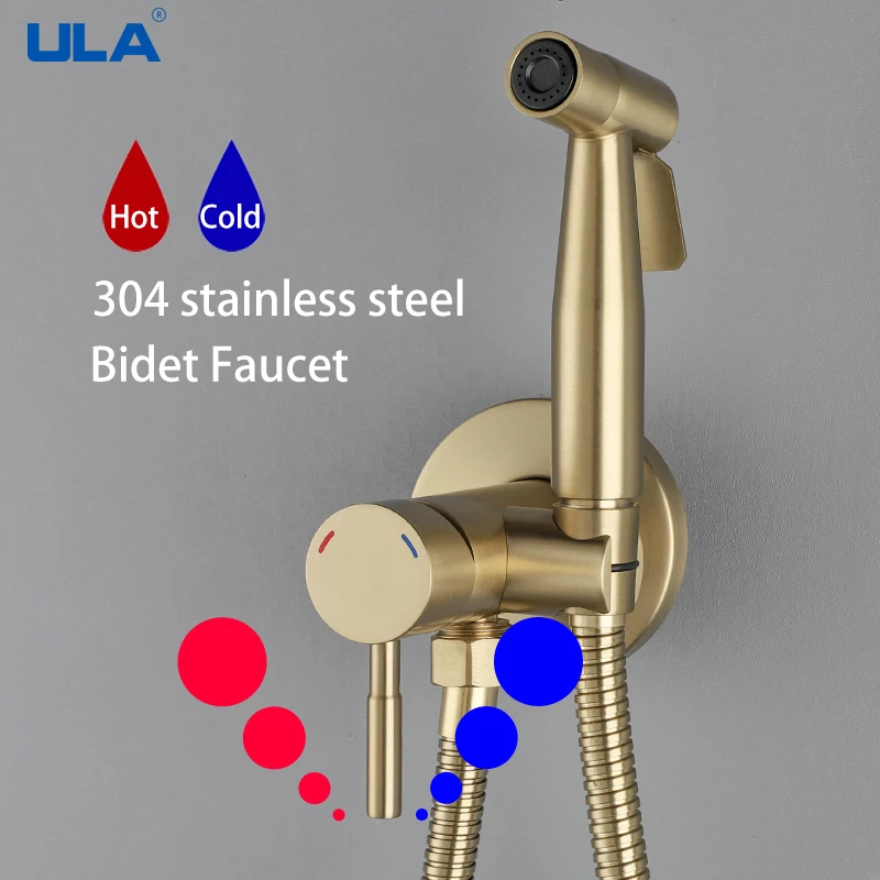 ULA Gold Bidet faucet Stainless Steel Toilet Faucet Portable Bidet Sprayer Set Hot Cold Water Mixer Bathroom Shower Head