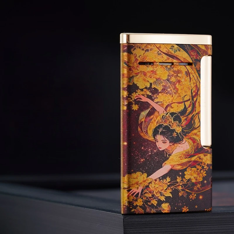 

XT8372 ultra-thin side punch straight punch blue flame lighter double-sided color printing flat fire metal body