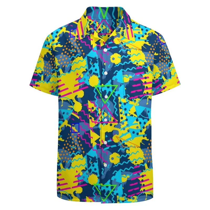 Vintage Graffiti Graphic Shirts for Men Clothing 3D Printed Hawaii Shirt Short Sleeve y2k Tops kawaii Kids Clothes Lapel Blouse