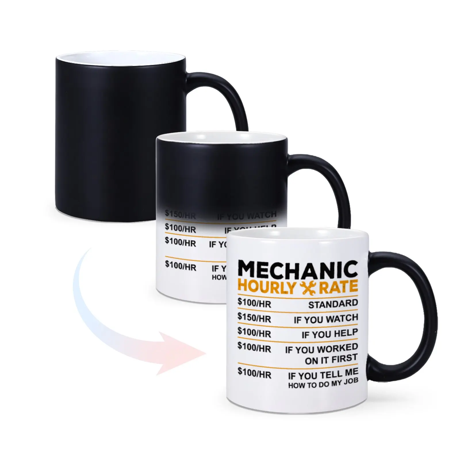 Mechanic Hourly Rate Coffee Mug Heat Changing Sensitive Mugs Funny Car Lover Gift Idea for Dad Men Magic Cup Birthday Present