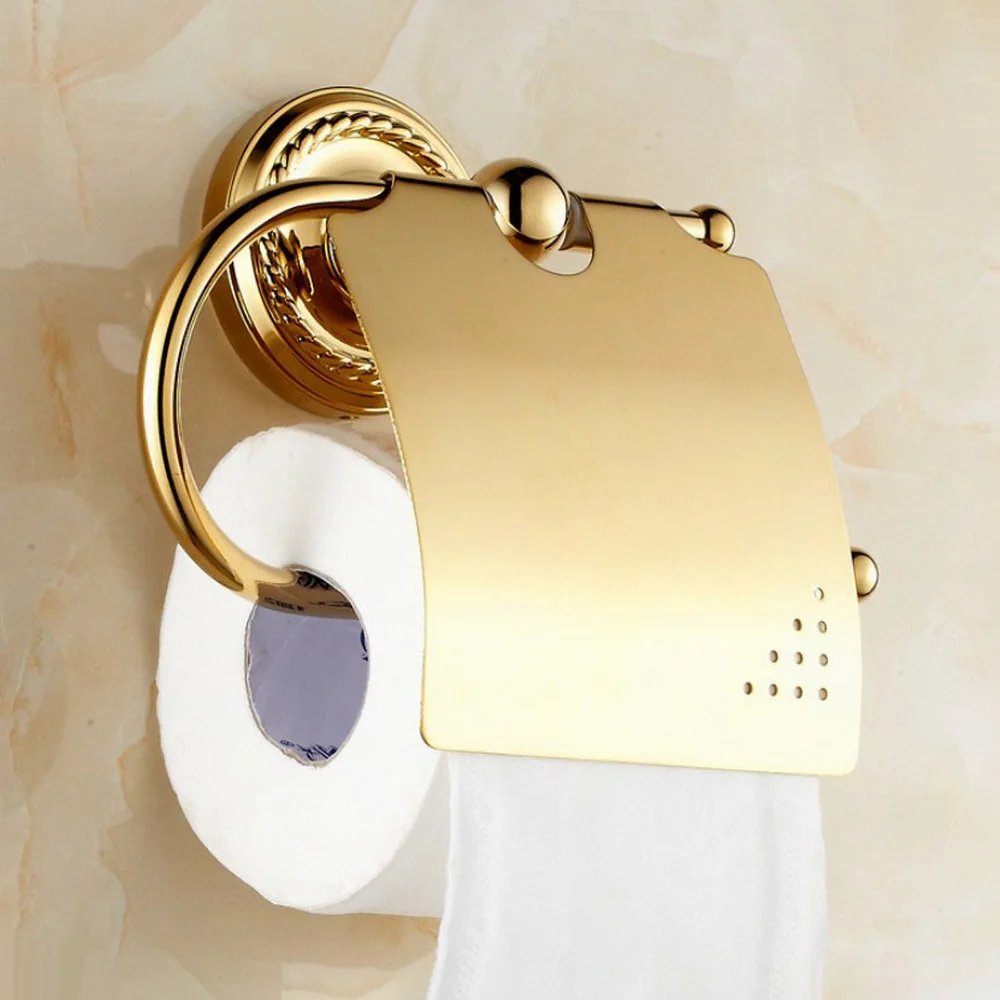 

Luxury Gold Color Brass Wall Mounted Bathroom Toilet Paper Roll Holder Bathroom Accessory mba604