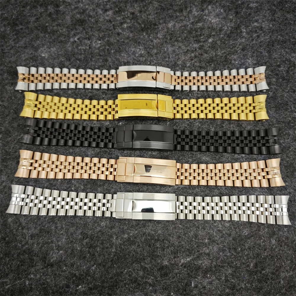 20MM Stainless Steel Watch Band Single Folding Buckle Solid Screw Links Watchband Strap Vintage Jubilee Bracelet