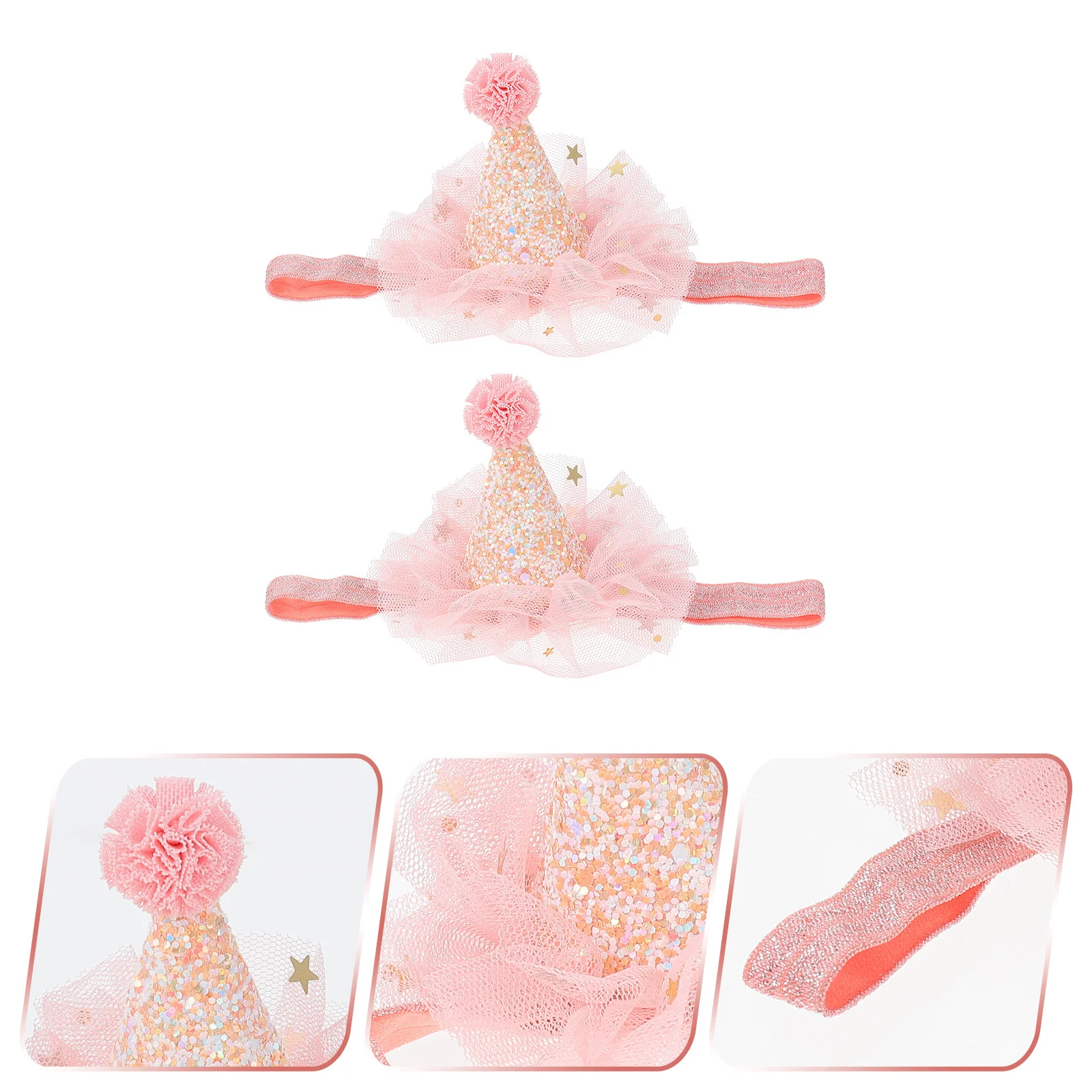 

2Pcs Creative Birthday Mesh Yarn Hats Kids Party Caps Lightweight Comfortable Shiny Sequins Design Party Hats Birthday Hat