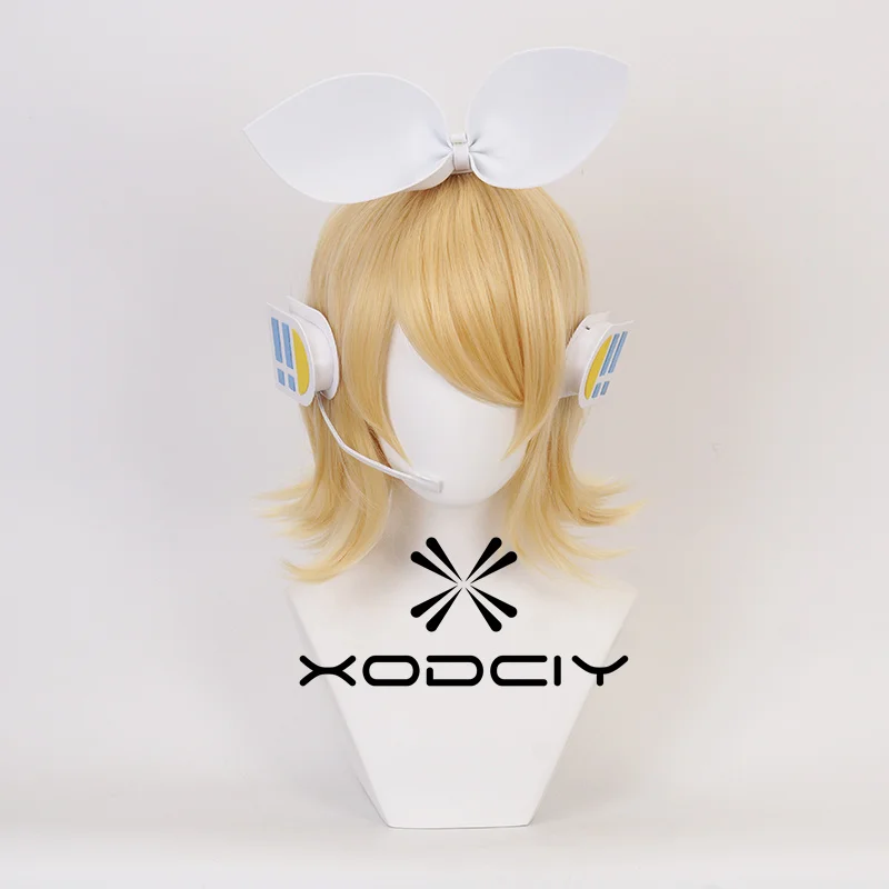 High Quality Rin Len Cosplay Wig Short Golden Heat Resistant Synthetci Hair Anime Cosplay Wigs + Track + Wig Cap