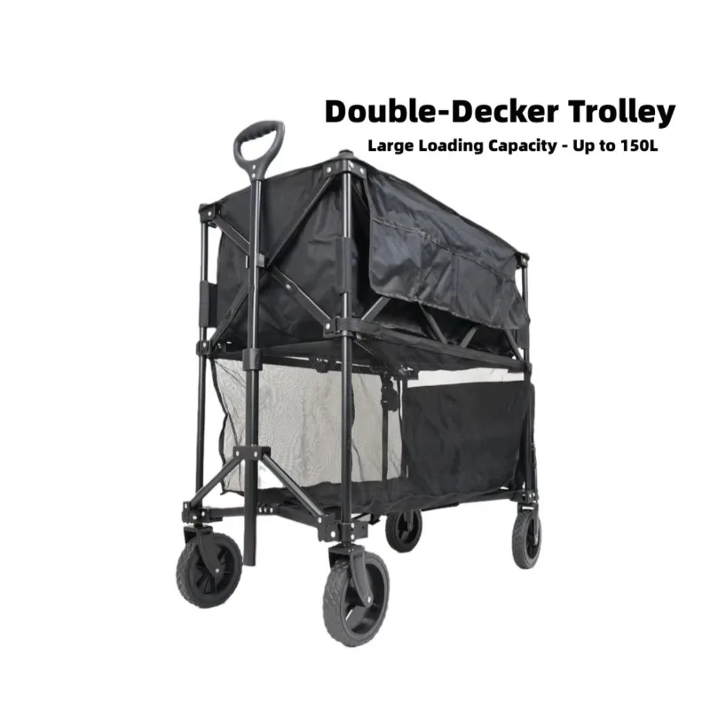 Outdoor Sports Baseball Cart Foldable Double Decker Stroller Stroller 2 Tie Folding Camping Wagon