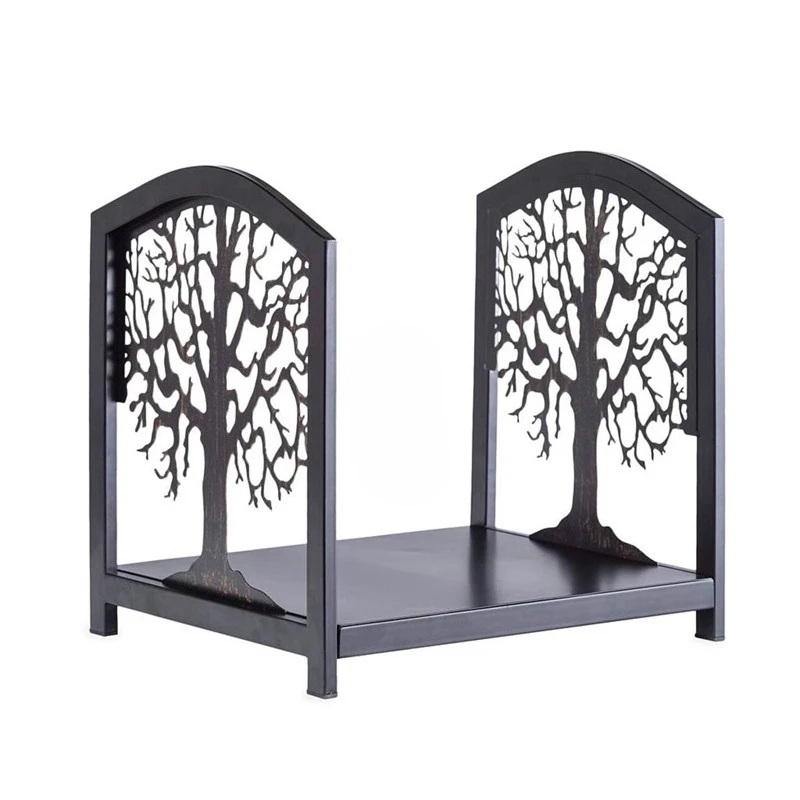 أداة مدفأة من الحديد المطاوع بنمط شجرة الريف الأمريكي، حامل حطب خشبي، رف تخزين منزلي قابل للتخصيص #2