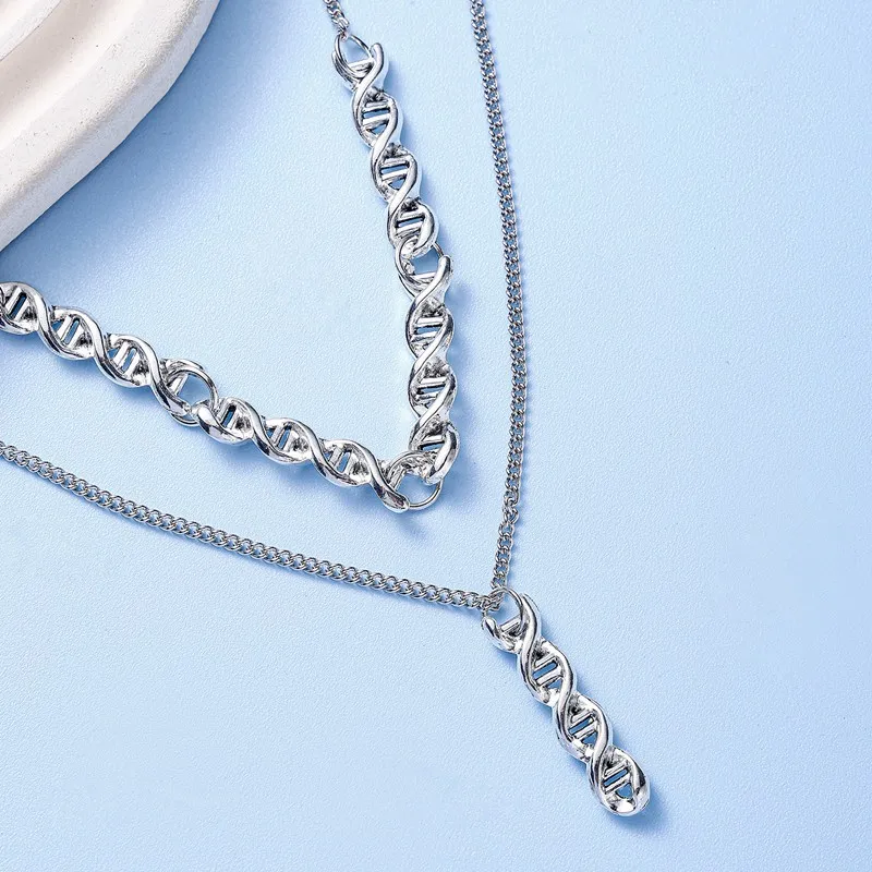 New creative DNA element double-layer pendant necklace women's cross-border new popular jewelry wholesale