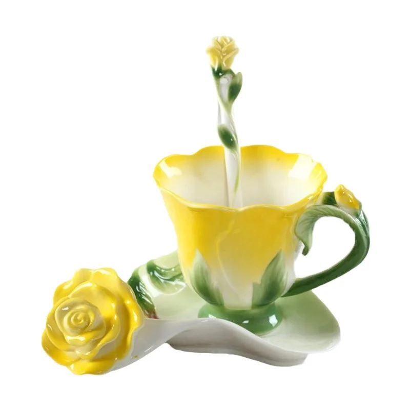 Creative Three-dimensional Flower Ceramic Coffee Cup Art Rose Cup Birthday Gift Couple Drinking Water Mug Afternoon Dessert Mug