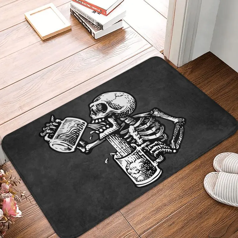 Custom Drunk Skull Doormat Non-Slip Entrance Bath Kitchen Door Floor Mat Living Room Rug Carpet Footpad