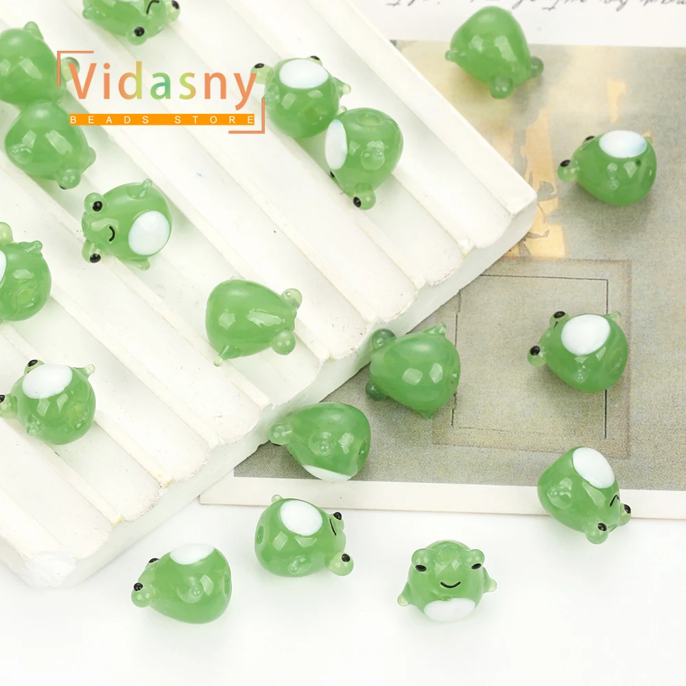 5 Stück 16 x 14 mm grüne Froschform-Perlen mit geradem Loch für die Schmuckherstellung, DIY-Halskettenzubehör, Armband, lose Perlen – Detail 3