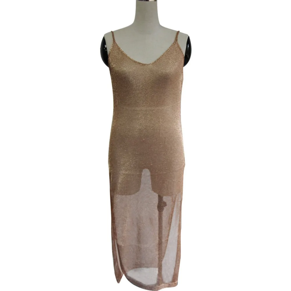 Sexy, durchsichtiges Netzstoff-Tunika-Strandkleid mit Glitzer, langes Strandkleid, Strandmode, Damen-Robe V651 – Detail 38