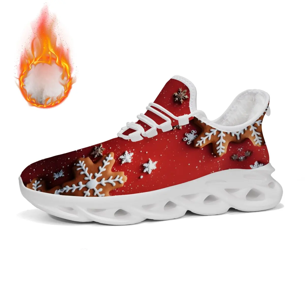 

Women's Sports Shoes Red Christmas Gingerbread Snowflake Print Fleece-Lined Sports Shoes Fashion Tennis Flat Sneakers for Men